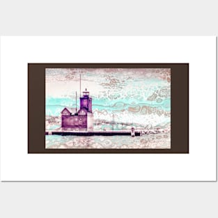 "Holland Harbor Lighthouse" - Michigan Fluid Art Lighthouse Collection Posters and Art